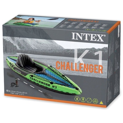 Байдарка Challenger K1 (до 100кг) весла, насос 274х76х38см (Intex 68305)